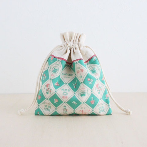 昭和レトロの巾着ポーチ（グリーン） 巾着袋 sunny day works 通販