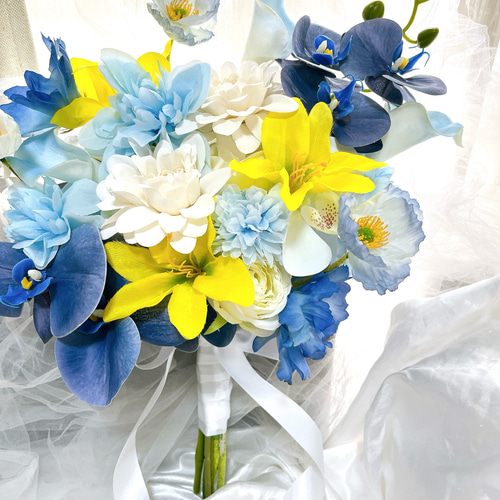 アーティフィシャルフラワーブーケ　ウエディングブーケ ブーケトニア付き アーティフィシャルフラワーブーケクラッチブーケ 結婚式 前撮り