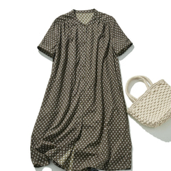 大人好みのオリジナル柄を取り入れたシャツワンピース　コットン　半袖ワンピース　240704-2 1枚目の画像