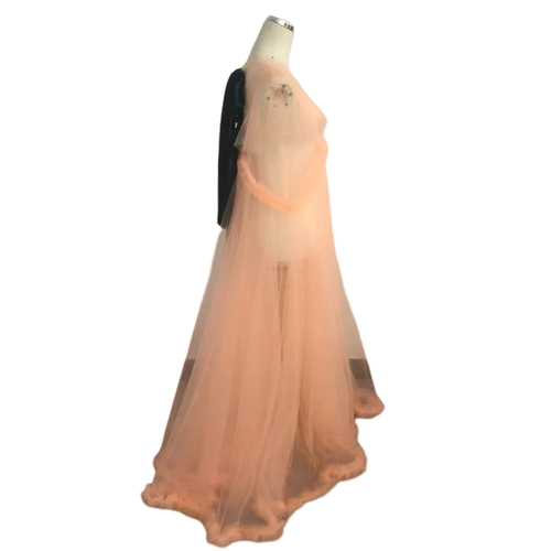 高品質！ 妊婦ドレス マタニティ 写真撮影 オレンジ シースルー  