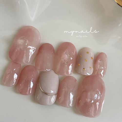 オーダーネイルチップ ニュアンスうるうるピーチ 桃ちゅるんネイル