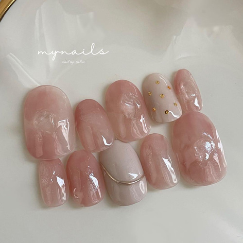 サイズオーダー】 ネイルチップ 桃ネイル ニュアンスネイル サイズ