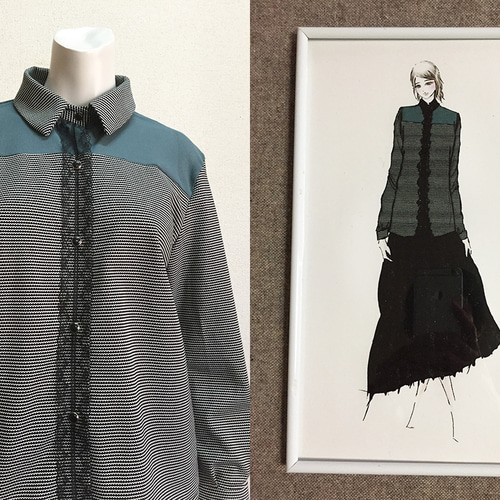 01984-3 新品タグ付き　ビアズリー　うしろジャガードニット　切替ブラウス 1点もの・デザイン画付き】アパレルブランドジャガードニット