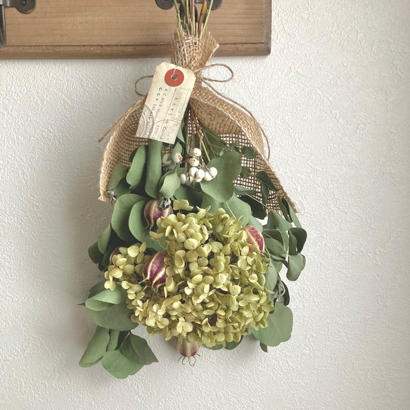 アナベルとユーカリのスワッグ ドライフラワー スワッグ Eucalyptus 