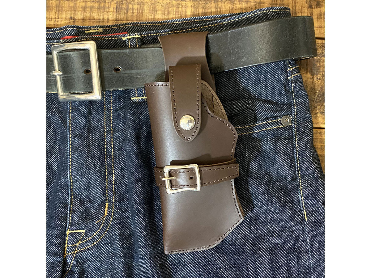 送料無料 ガンホルダー型 スマホケース レザー 牛革 本革 ホルダー Mサイズ チョコ 左用 4,784円