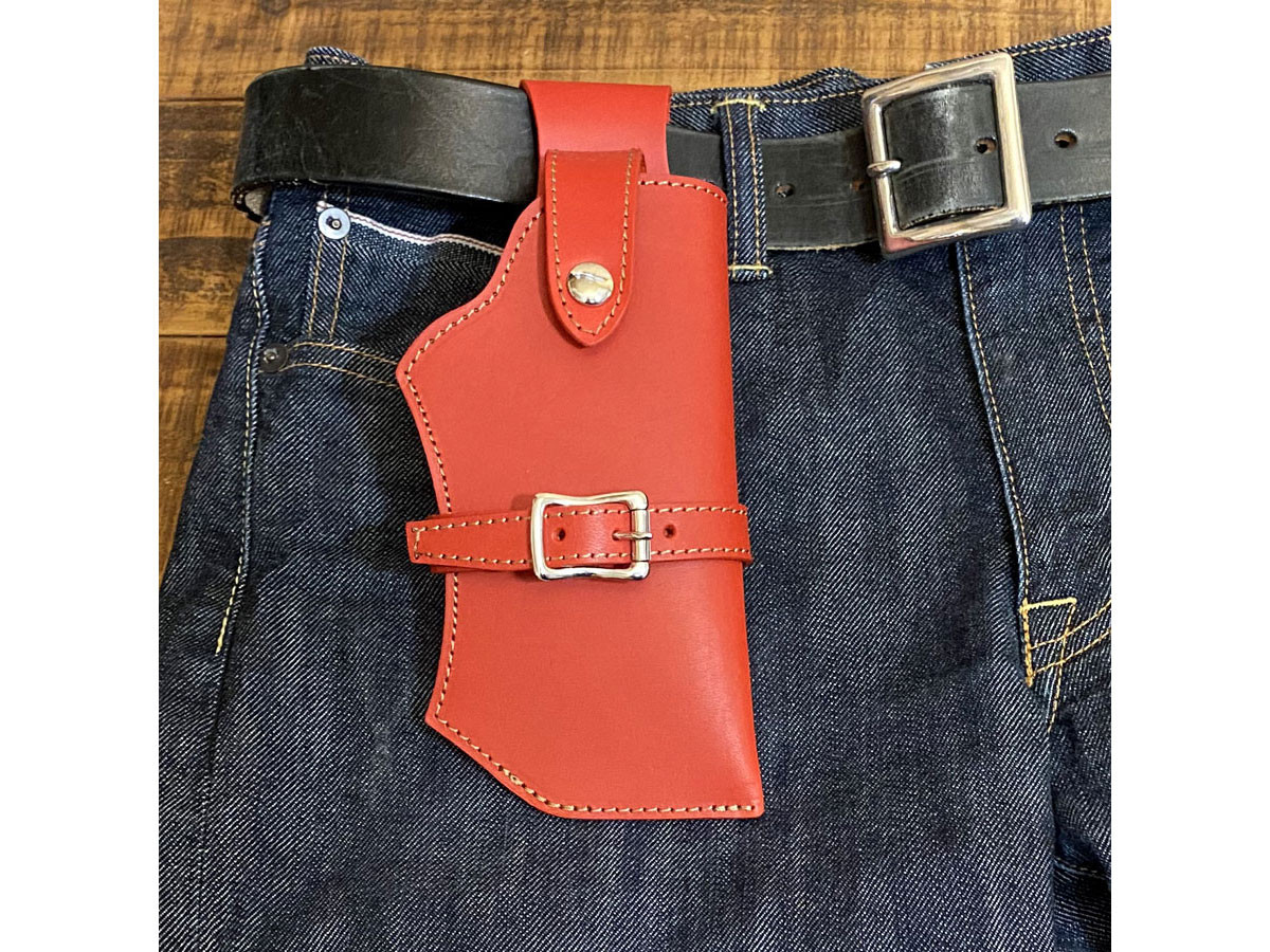 送料無料 ガンホルダー型 スマホケース レザー 牛革 本革 ホルダー Lサイズ レッド 右用 4,784円