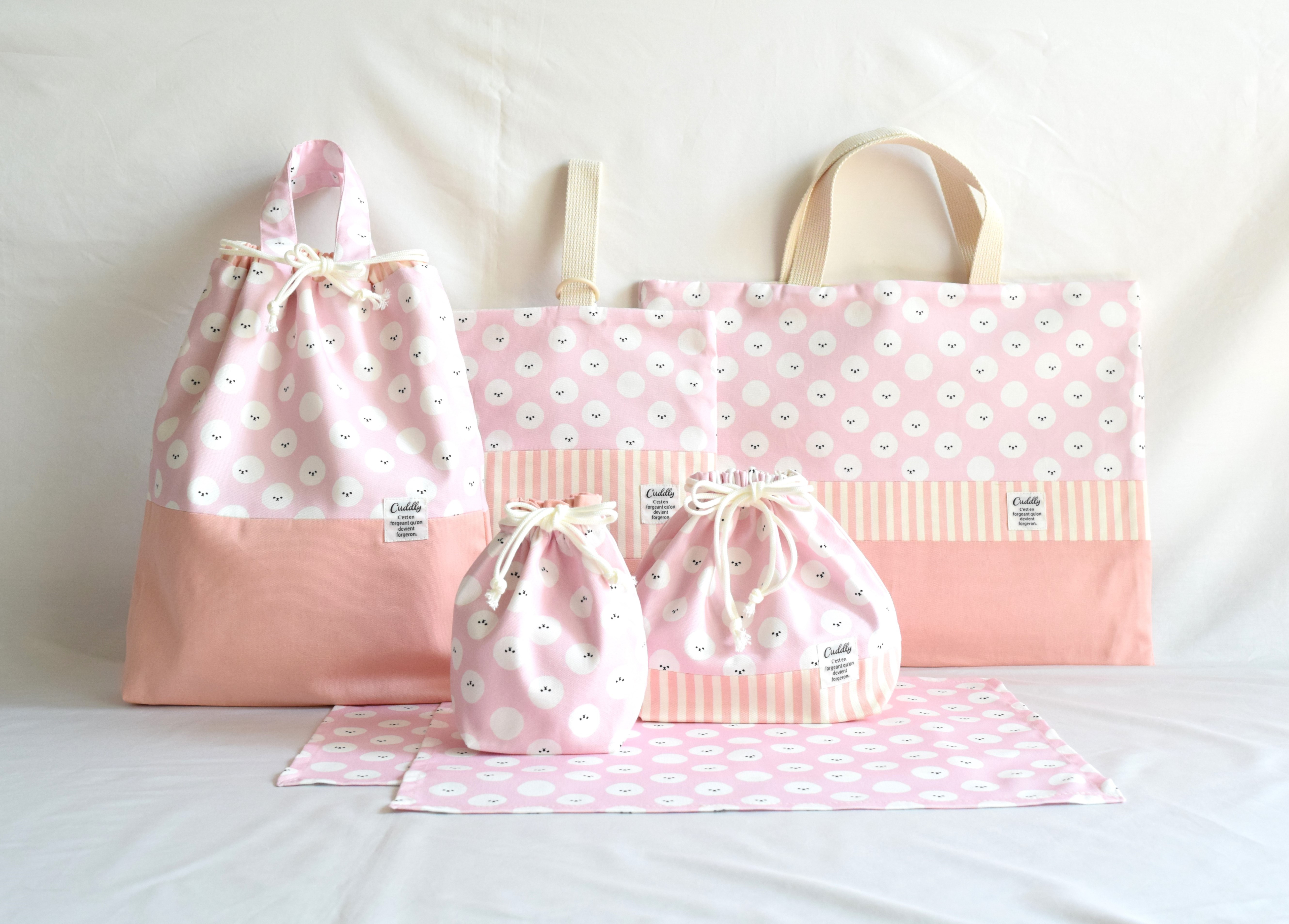 【ピンクのまるちゃん・入園入学7点セット】お手提げ/体操着袋/上履き袋/お弁当袋/コップ袋/ナフキン2枚 7,600円