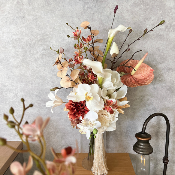 ウエディングブーケ　和装　アーティシャルフラワー　白木蓮 白木蓮＆ルナリアの胡蝶蘭ブーケ ◻︎アーティフィシャル