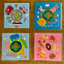 《送料込み》絵合わせ『くるんくるんパズル』〜丸または四角型〜4種類セット 6枚目の画像