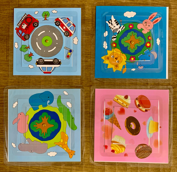 《送料込み》絵合わせ『くるんくるんパズル』〜丸または四角型〜4種類セット 6枚目の画像