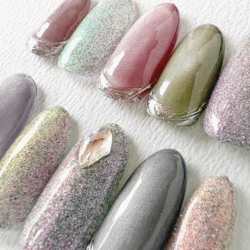 ライトグリーングリッター ハート 地雷系 ジェルネイルチップ