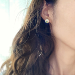 夏限定｜美濃焼×ガラス×ターコイズの5粒セットピアス・イヤリング｜爽やか花アクセサリー 2枚目の画像
