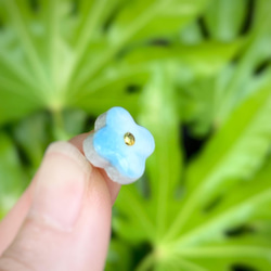 夏限定｜美濃焼×ガラス×ターコイズの5粒セットピアス・イヤリング｜爽やか花アクセサリー 3枚目の画像
