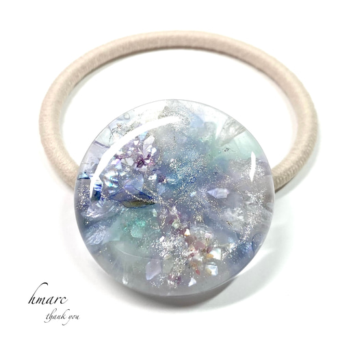 夏いろ ／ 大ぶり 大人 レジン ヘアゴム（ポニーフック） ／ ブルー