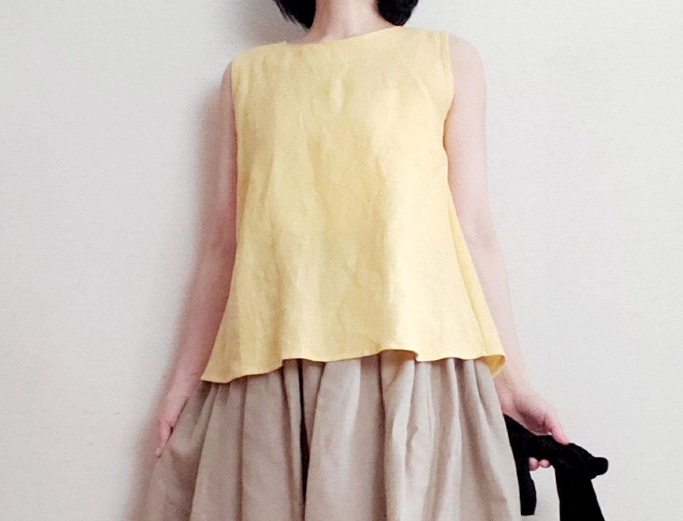 ベストにもなる♡さらりと心地よいノースリーブのプルオーバー　linen100%　菜の花色