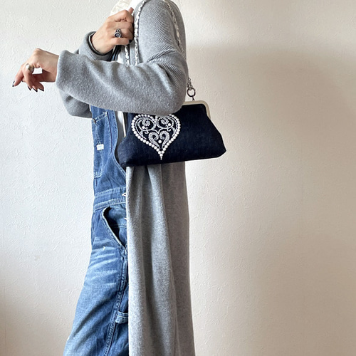 3way♡がま口ミニショルダーバッグ：軽量／インディゴデニム／斜めがけ