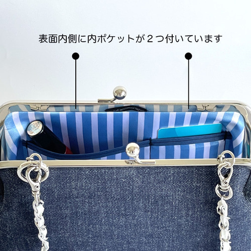 3way♡がま口ミニショルダーバッグ：軽量／インディゴデニム／斜めがけ