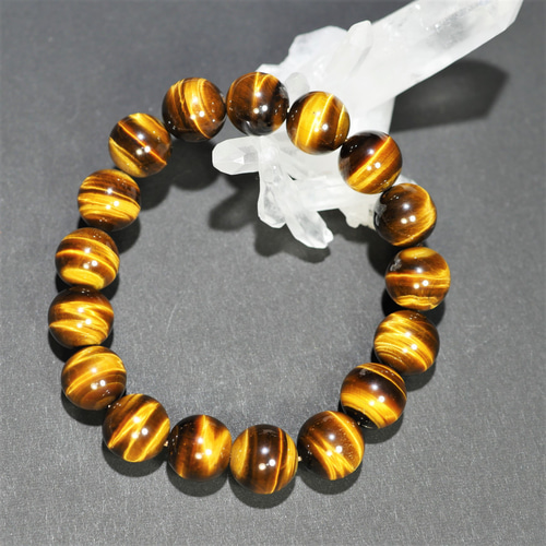 タイガーアイ ブレスレット 16cm 14mm玉 四神 オニキス AAAA級