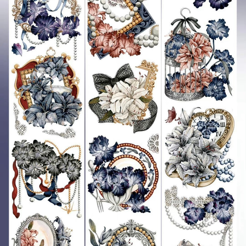 巻売 496☆ 海外 マスキングテープ マステ PET 装飾 花 銀ホロ 巻売