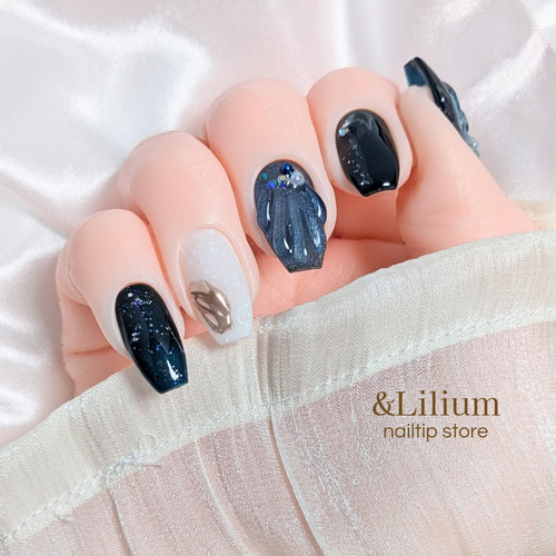 夏季限定】【青】個性派マーメイドネイル ネイルチップ（つけ爪