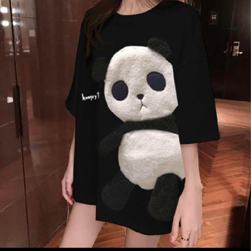 パンダTシャツ ビッグTシャツ オーバーサイズ レディース 黒 ブラック