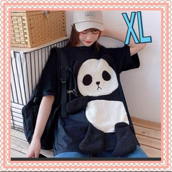 パンダTシャツ ビッグTシャツ オーバーサイズ レディース 黒 ブラック