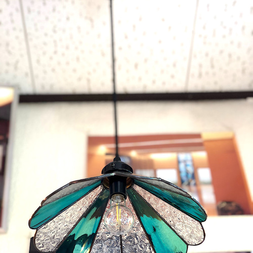 ペンダントライト 傘型（ペールグリーンアクア&フロレンティンクリアー