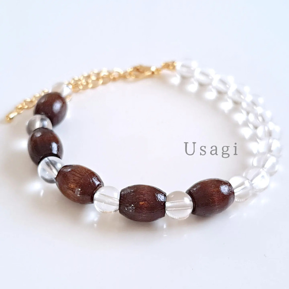 瀬織津姫＊～浄化の雫～木と天然石のアーシングブレスレット