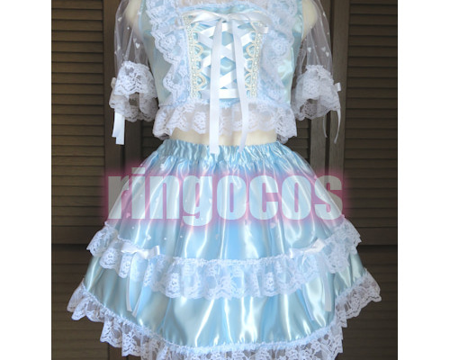 アイドル衣装 ピンク×白 編み上げリボン ハンドメイド オリジナル コスプレ衣装 アイドル衣装 水色×白 ハート 編み上げリボン オリジナル