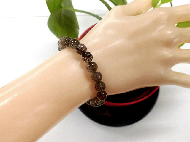 天然石 銅針ルチルクォーツ7.9mm～8.3mm玉 ブレスレット 内周17.7cm     240101598