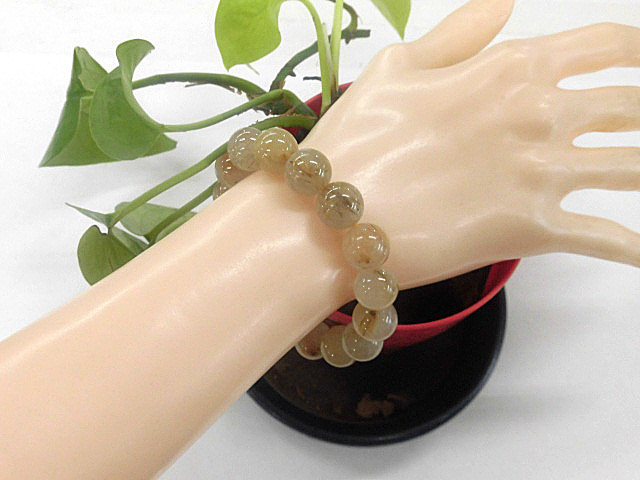 天然石 ルチルクォーツ12.5mm～13.3mm玉 ブレスレット 内周18.9cm 　　240101601