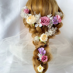 かすみ草 ローズ ヘッドドレス ブライダル ウエディング ラプンツェル