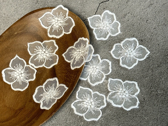 10枚入 ◆ チュールモチーフレース ◆ 4弁花柄 ◆ 日本製 ◆ M-lace-No,184 10枚目の画像