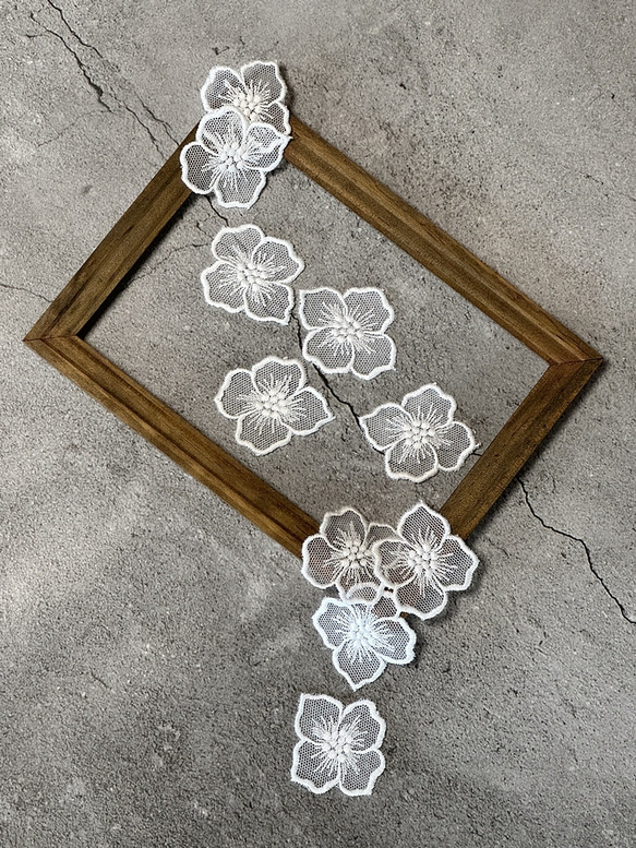 10枚入 ◆ チュールモチーフレース ◆ 4弁花柄 ◆ 日本製 ◆ M-lace-No,184 6枚目の画像