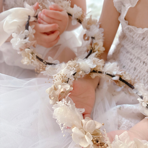 送料無料】ベビー キッズ 花冠 ~beige whitegold~ 花かんむり