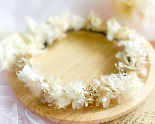 送料無料】ベビー キッズ 花冠 ~beige whitegold~ 花かんむり 結婚式