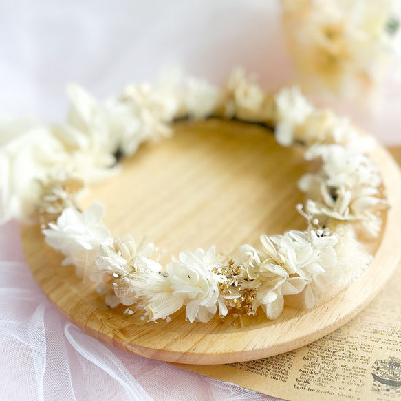 記念日に寄り添う花かんむり 色濃く ベビー キッズ 花かんむり ~ホワイト~