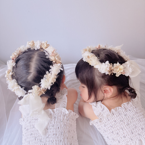 送料無料】ベビー キッズ 花冠 ~beige whitegold~ 花かんむり 結婚式