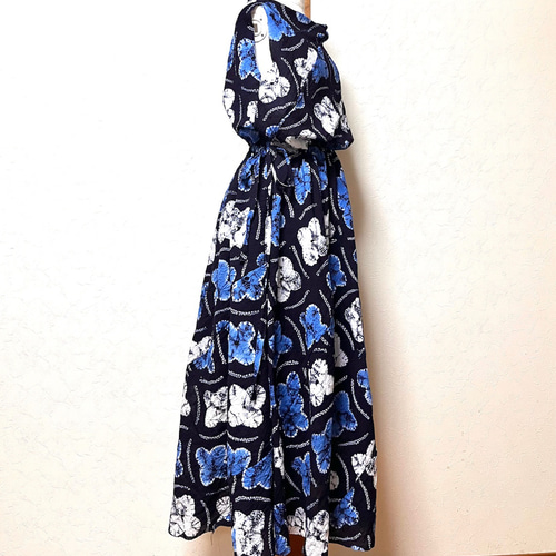 有松絞り 浴衣のギャザーワンピース 着物リメイク ワンピース
