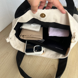 大人かわいい帆布トートバッグインド刺繍リボントートバッグ　ココア×ホワイト 17枚目の画像