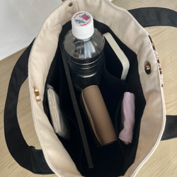 大人かわいい帆布トートバッグインド刺繍リボントートバッグ　ココア×ホワイト 15枚目の画像