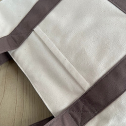 大人かわいい帆布トートバッグインド刺繍リボントートバッグ　ココア×ホワイト 6枚目の画像