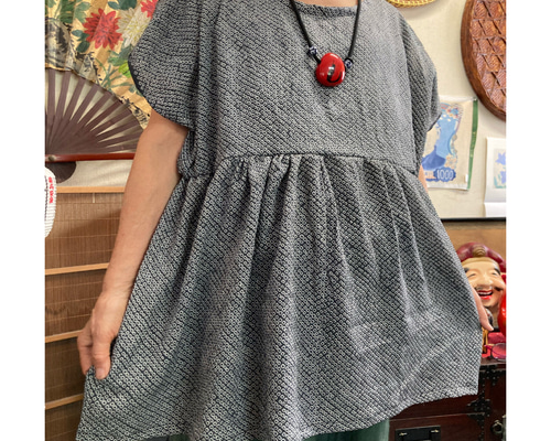 ハンドメイド・着物・絞り・フリル袖カットソー ハンドメイド・着物・絞り・フリル袖カットソー