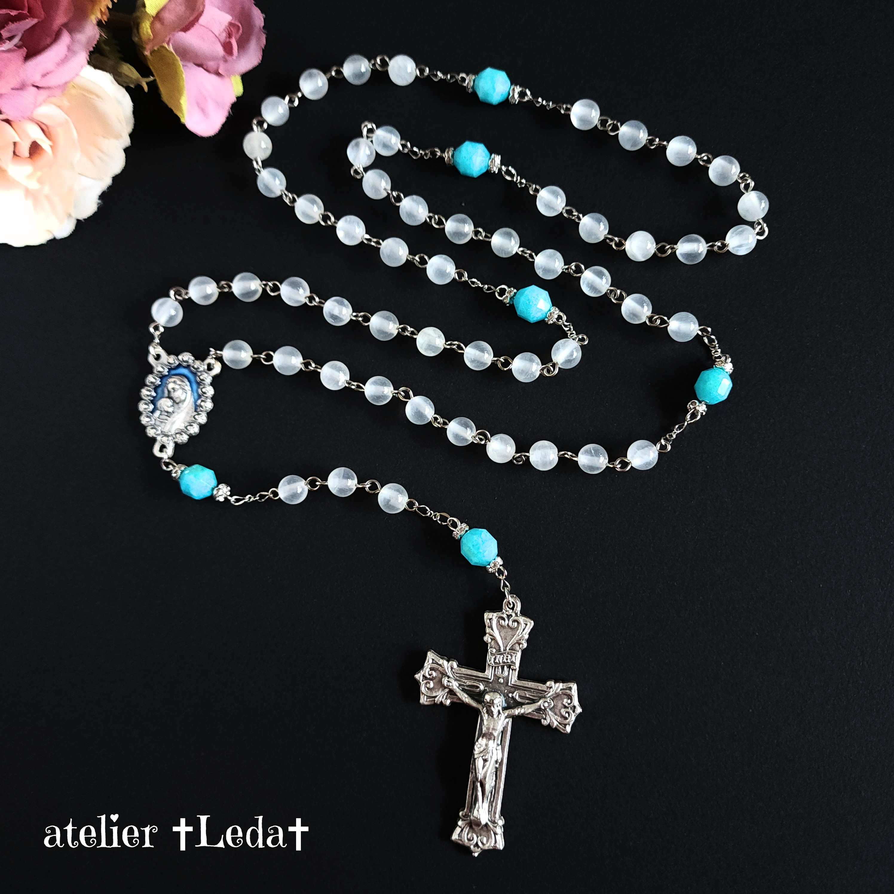 ☆セレナイト＆ブルーアマゾナイト ロザリオ☆ ~selenite & amazonite~