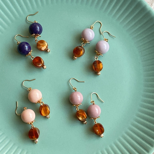 子供 ビーズ イヤリング ♡薄紫ハート♡ 2点セット 紫のハートピアス/イヤリング＆ピンキーリング 小粒