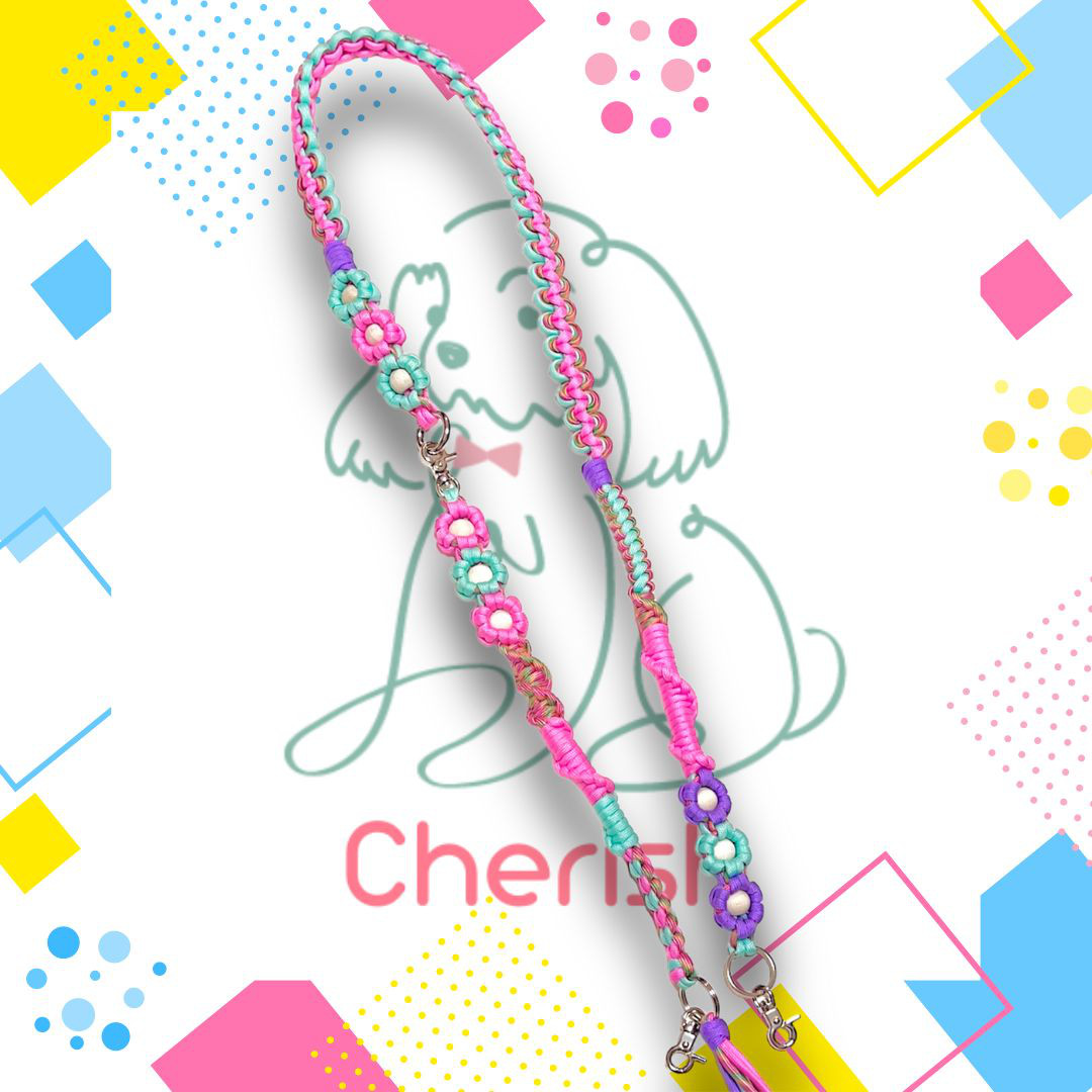 【受注作成】パラコード 3wayストラップ もくもく編み お花モチーフ スマホストラップ スマホショルダー