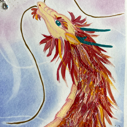 アクリル画原画「巨大な赤い龍」