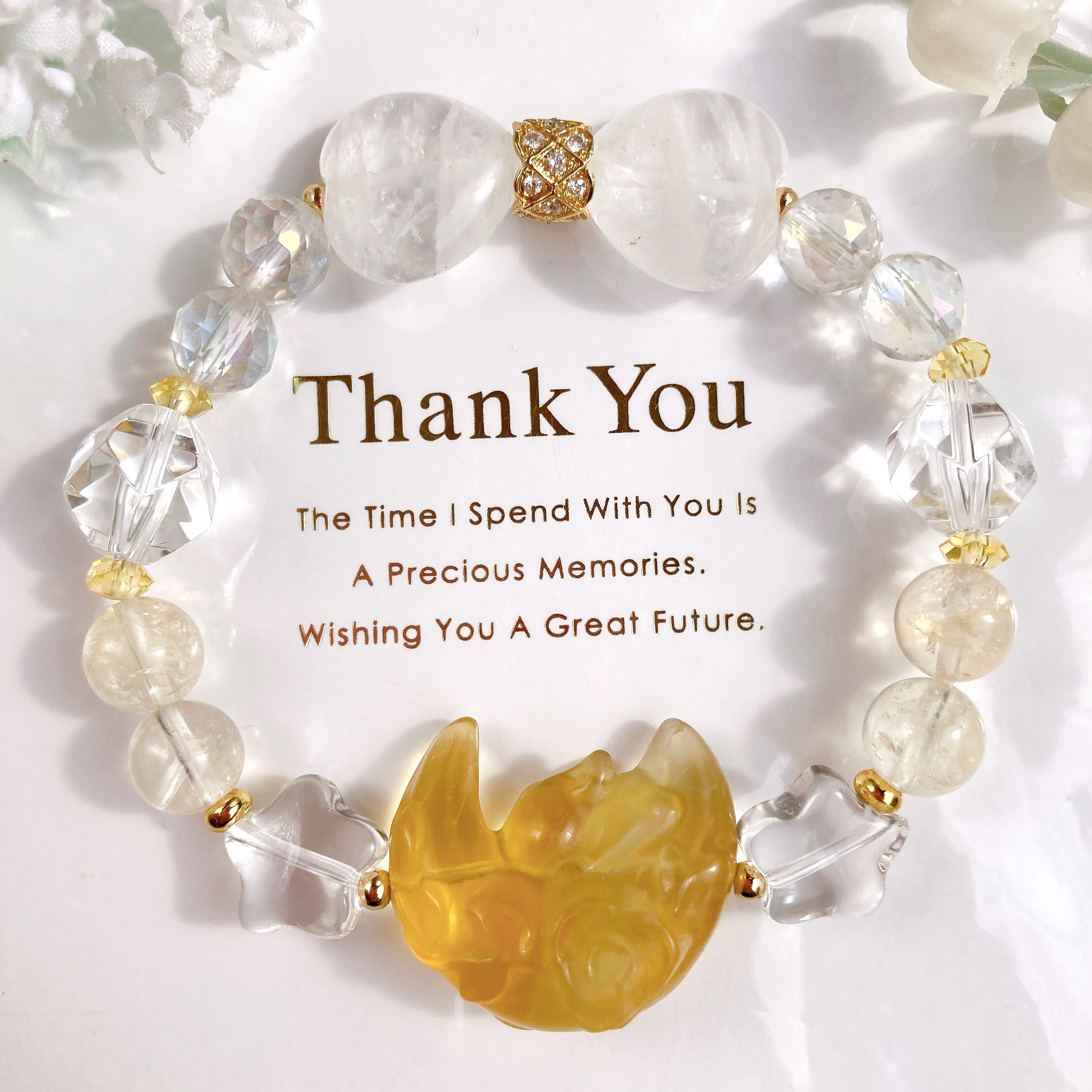 ˚✧₊⁎一点物のみ✧₊⁎ フローライトお月様うさぎちゃんリボンお星様天然石ブレスレット