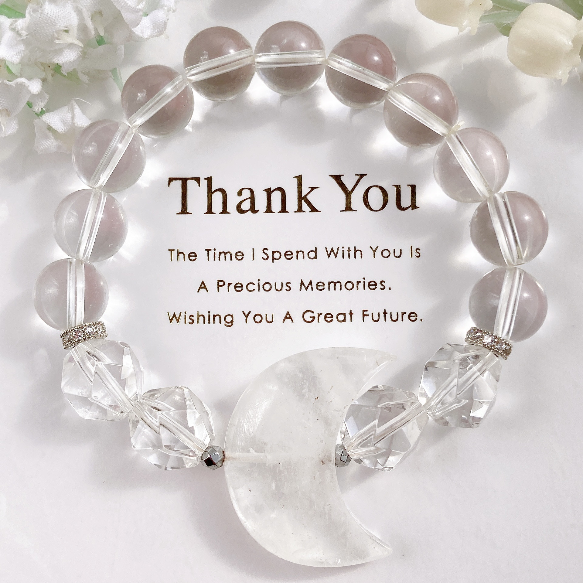 大粒水晶お月様うるうる水晶天然石ブレスレット