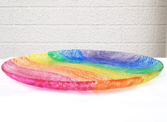 残り1点！】レインボー・虹色のガラスプレート・デザート皿・大皿